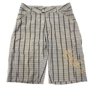 Fox Racing Shorts Mens 34 Brown Checkered Chinos Y2K Big Logo Grunge